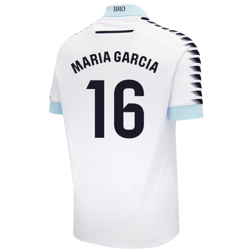 Hombre Fútbol Camiseta Maria García Fernández #16 Blanco Azul 2ª Equipación 2024/25 Perú