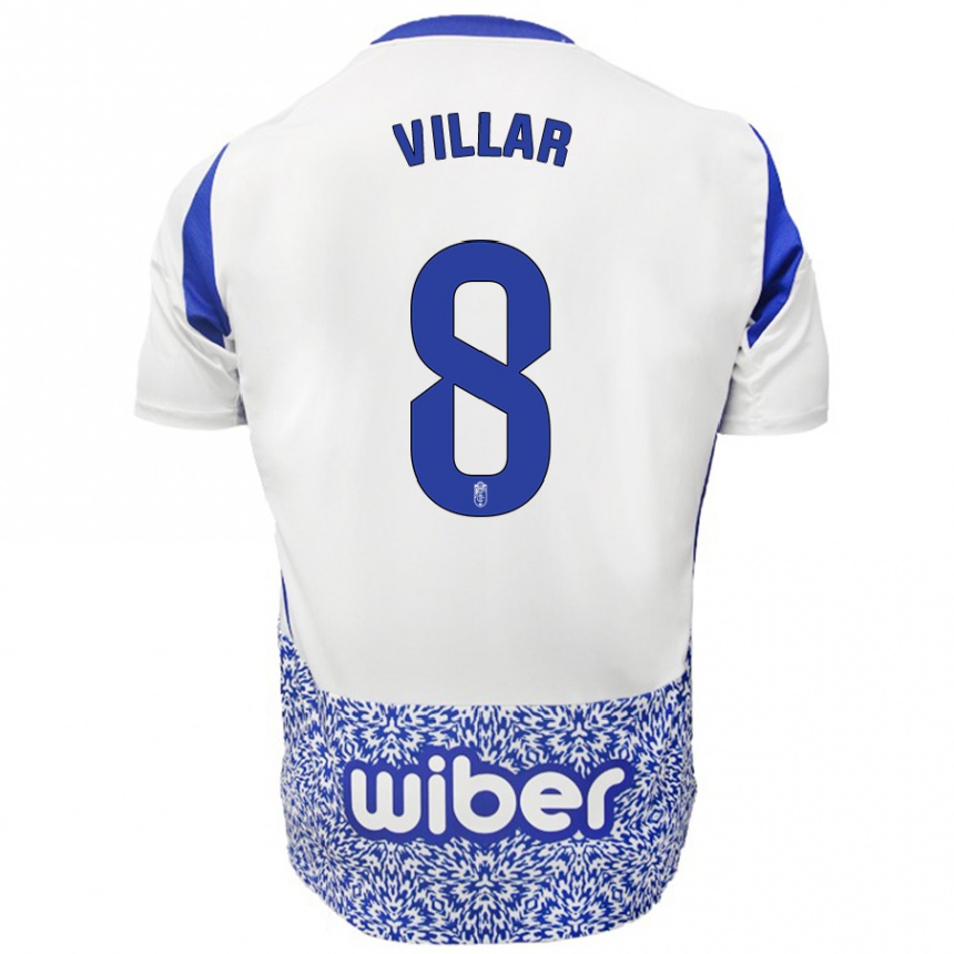 Hombre Fútbol Camiseta Gonzalo Villar #8 Blanco Azul 2ª Equipación 2024/25 Perú