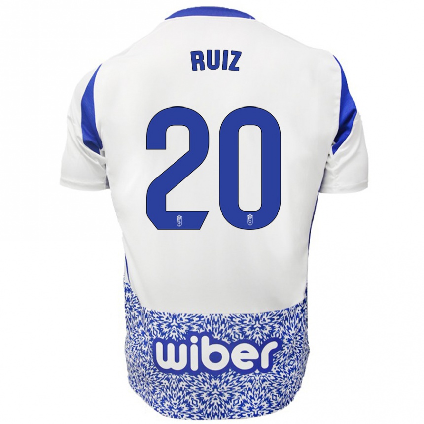 Hombre Fútbol Camiseta Sergio Ruiz #20 Blanco Azul 2ª Equipación 2024/25 Perú