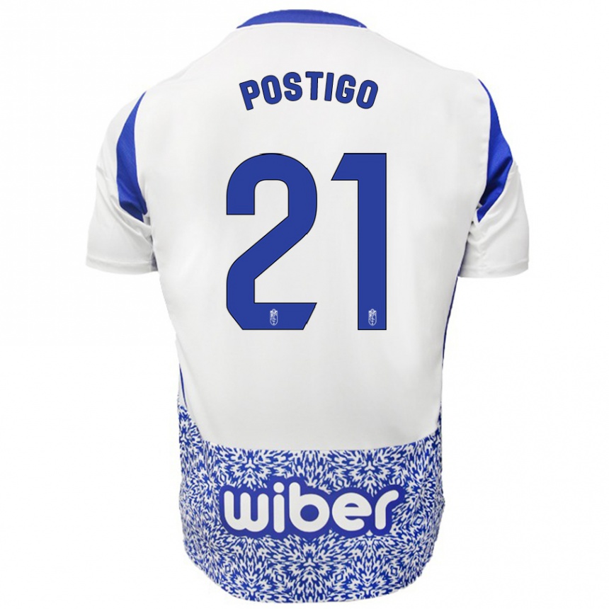 Hombre Fútbol Camiseta Postigo #21 Blanco Azul 2ª Equipación 2024/25 Perú