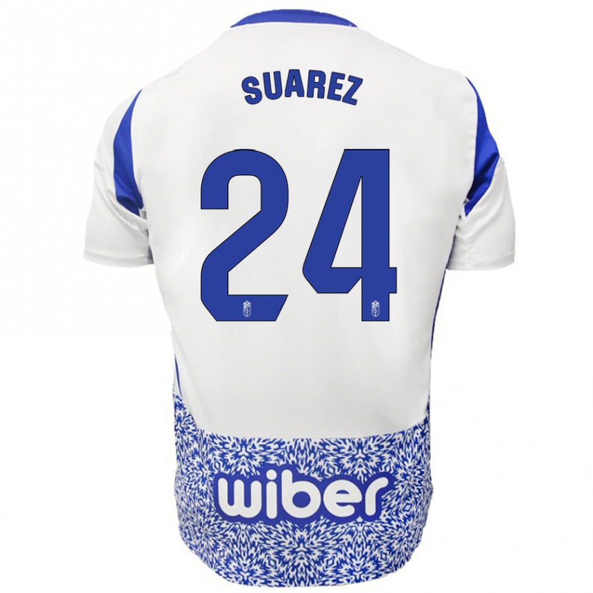 Hombre Fútbol Camiseta Carlota Suárez #24 Blanco Azul 2ª Equipación 2024/25 Perú