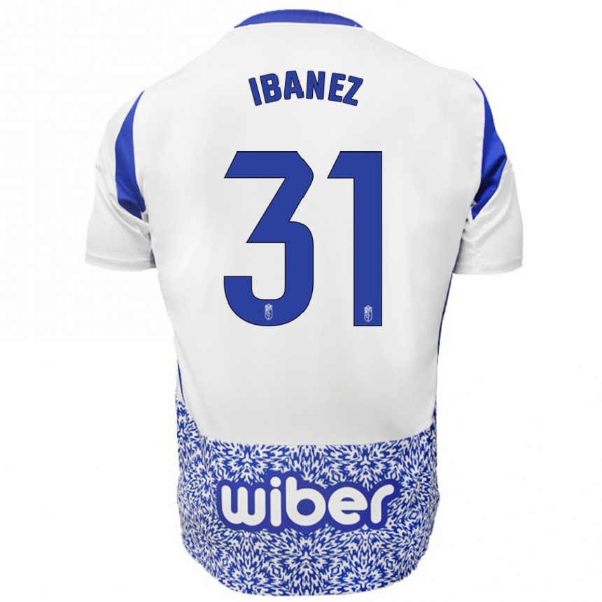 Hombre Fútbol Camiseta Alba Ibáñez #31 Blanco Azul 2ª Equipación 2024/25 Perú