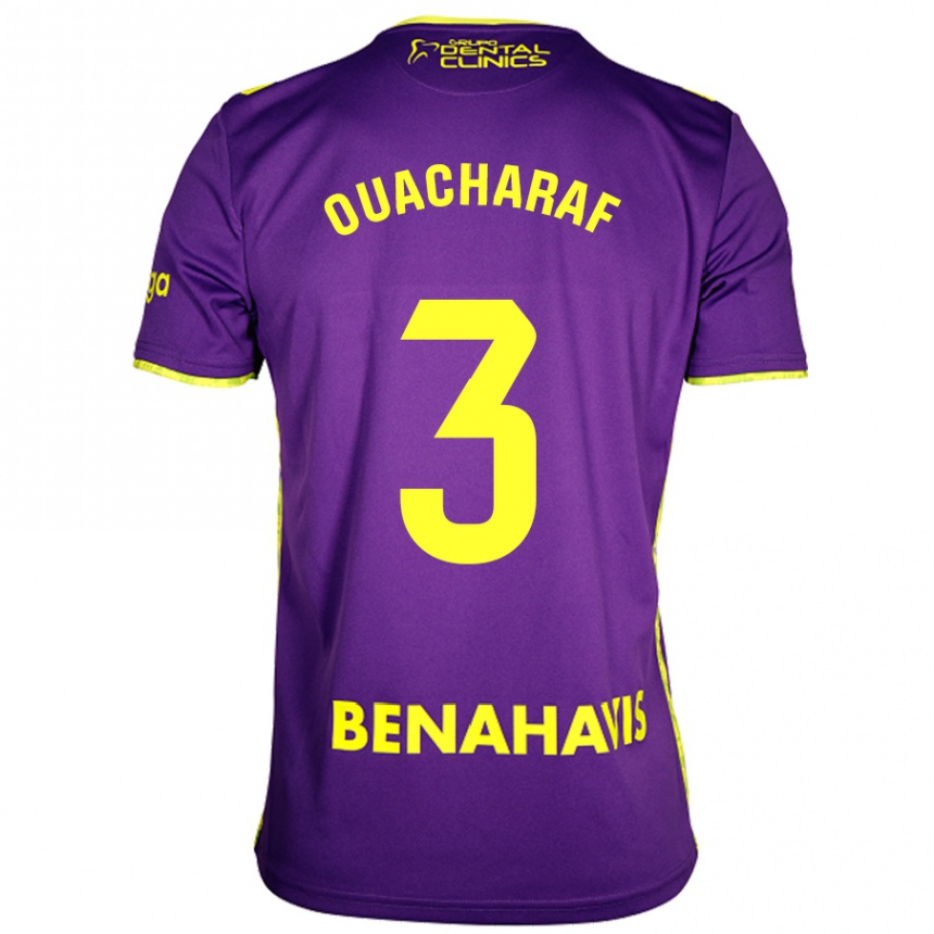 Hombre Fútbol Camiseta Bilal Ouacharaf #3 Púrpura Amarillo 2ª Equipación 2024/25 Perú