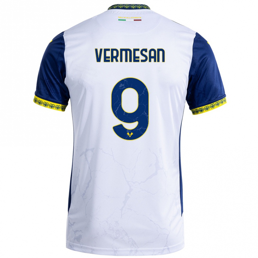 Hombre Fútbol Camiseta Ioan Vermesan #9 Blanco Azul 2ª Equipación 2024/25 Perú