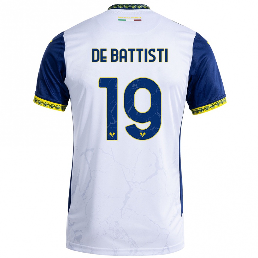 Hombre Fútbol Camiseta Davide De Battisti #19 Blanco Azul 2ª Equipación 2024/25 Perú