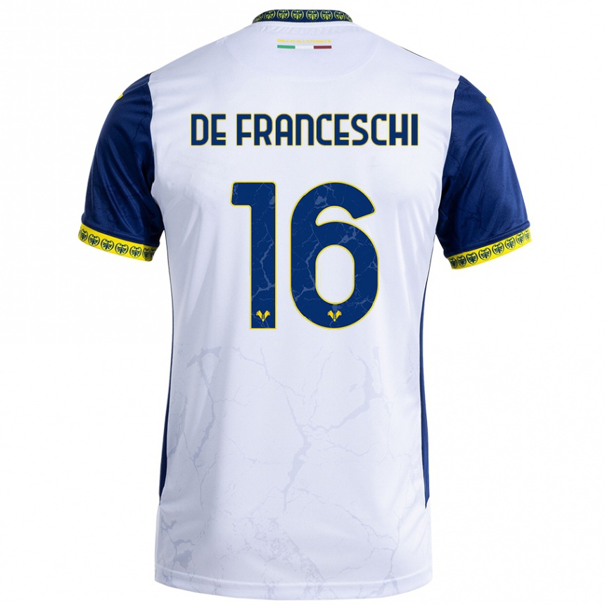 Hombre Fútbol Camiseta Edoardo De Franceschi #16 Blanco Azul 2ª Equipación 2024/25 Perú