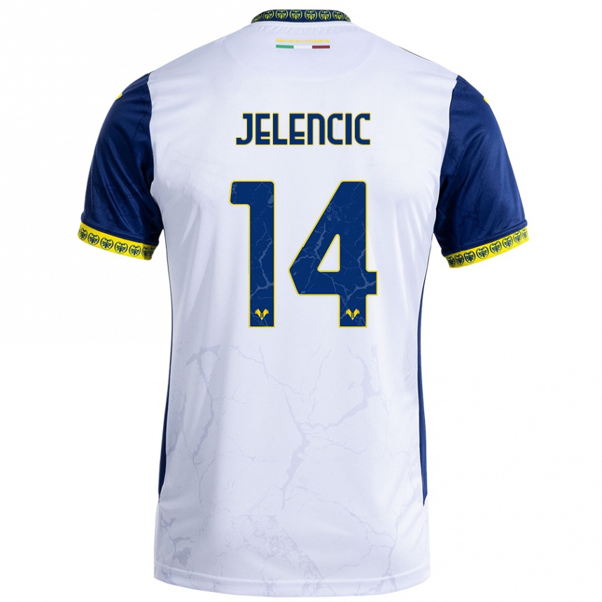 Hombre Fútbol Camiseta Ana Jelencic #14 Blanco Azul 2ª Equipación 2024/25 Perú