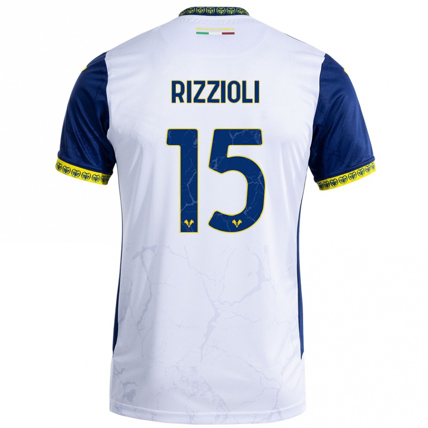 Hombre Fútbol Camiseta Gaia Rizzioli #15 Blanco Azul 2ª Equipación 2024/25 Perú