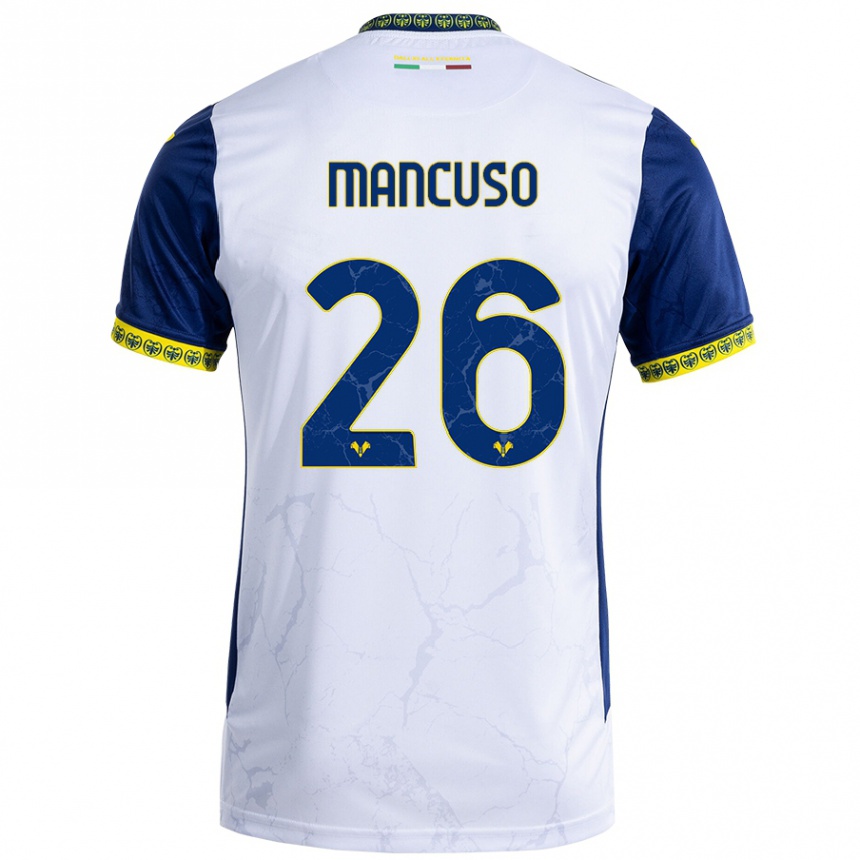 Hombre Fútbol Camiseta Giulia Mancuso #26 Blanco Azul 2ª Equipación 2024/25 Perú