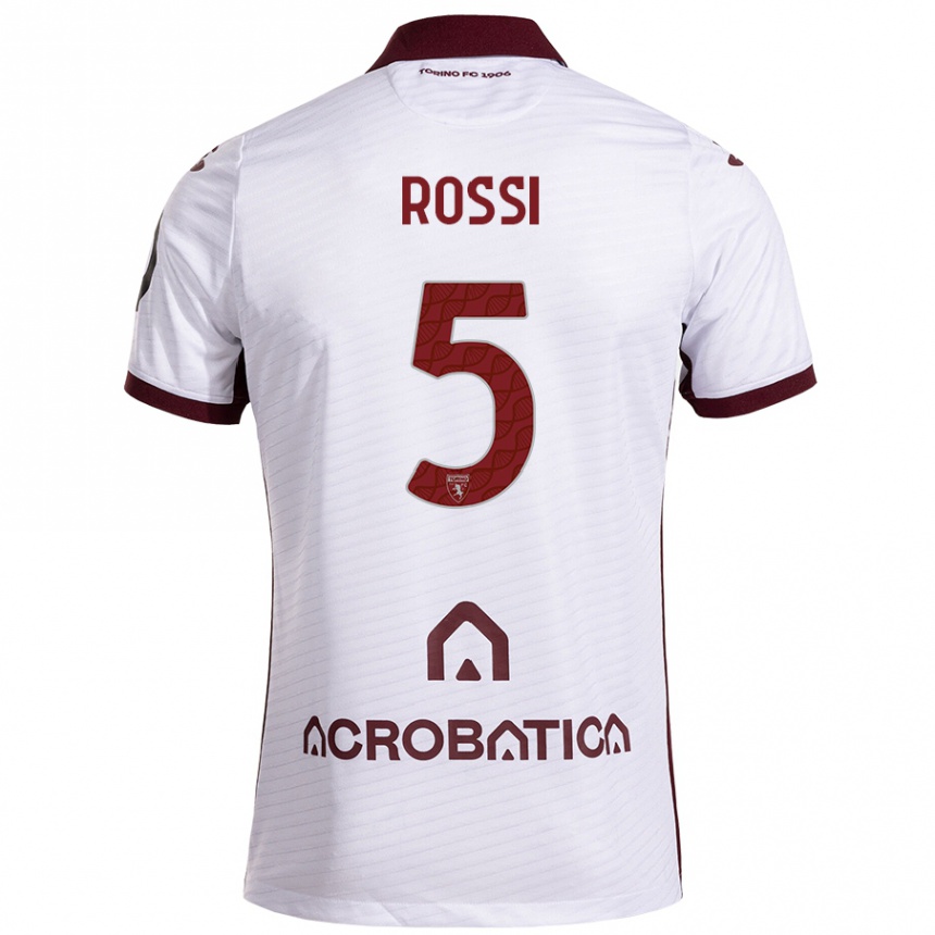 Hombre Fútbol Camiseta Simone Rossi #5 Blanco Granate 2ª Equipación 2024/25 Perú