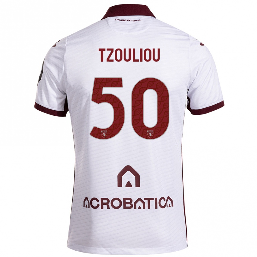 Hombre Fútbol Camiseta Dimitrianos Tzouliou #50 Blanco Granate 2ª Equipación 2024/25 Perú