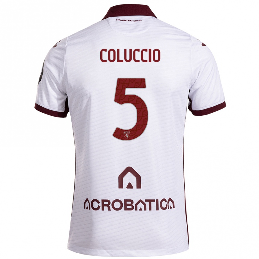 Hombre Fútbol Camiseta Francesca Coluccio #5 Blanco Granate 2ª Equipación 2024/25 Perú