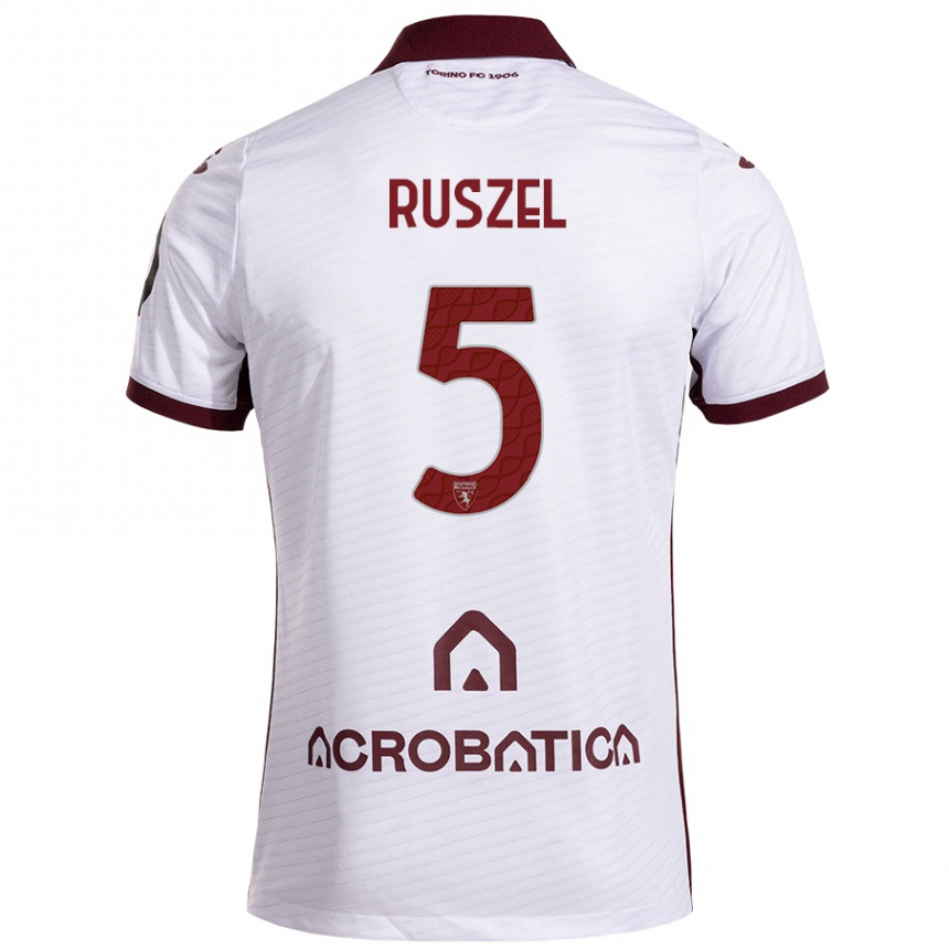 Hombre Fútbol Camiseta Marcel Ruszel #5 Blanco Granate 2ª Equipación 2024/25 Perú