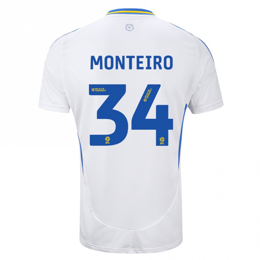 Mujer Fútbol Camiseta Diogo Monteiro #34 Blanco Azul 1ª Equipación 2024/25 Perú