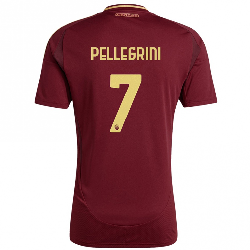 Mujer Fútbol Camiseta Lorenzo Pellegrini #7 Rojo Marrón Dorado 1ª Equipación 2024/25 Perú