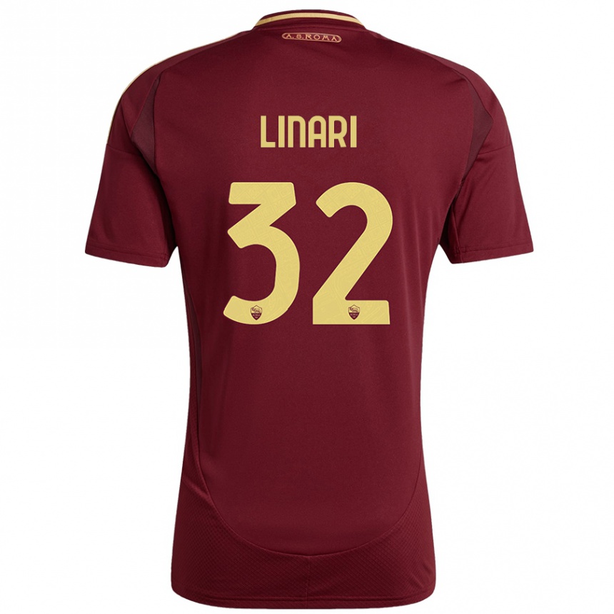 Mujer Fútbol Camiseta Elena Linari #32 Rojo Marrón Dorado 1ª Equipación 2024/25 Perú