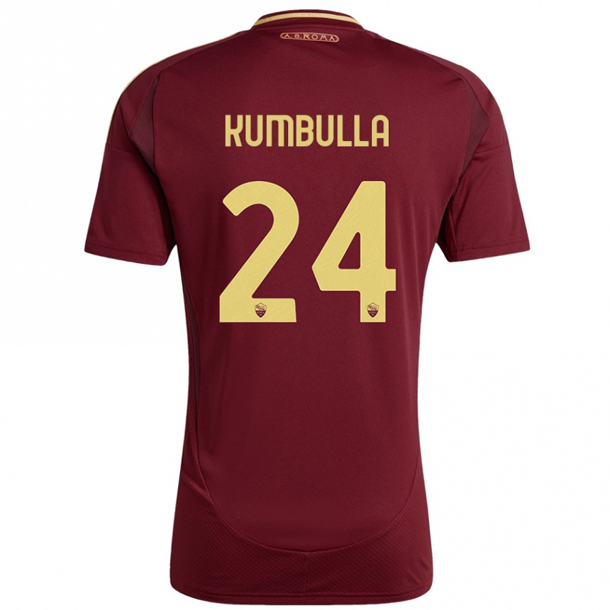 Mujer Fútbol Camiseta Marash Kumbulla #24 Rojo Marrón Dorado 1ª Equipación 2024/25 Perú