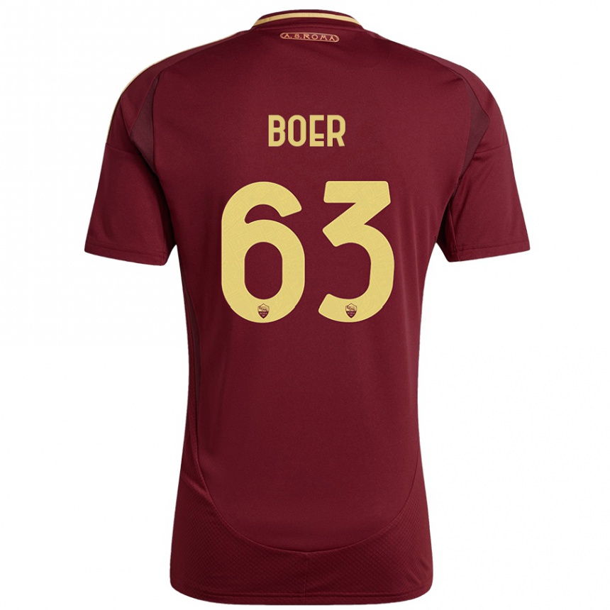 Mujer Fútbol Camiseta Pietro Boer #63 Rojo Marrón Dorado 1ª Equipación 2024/25 Perú