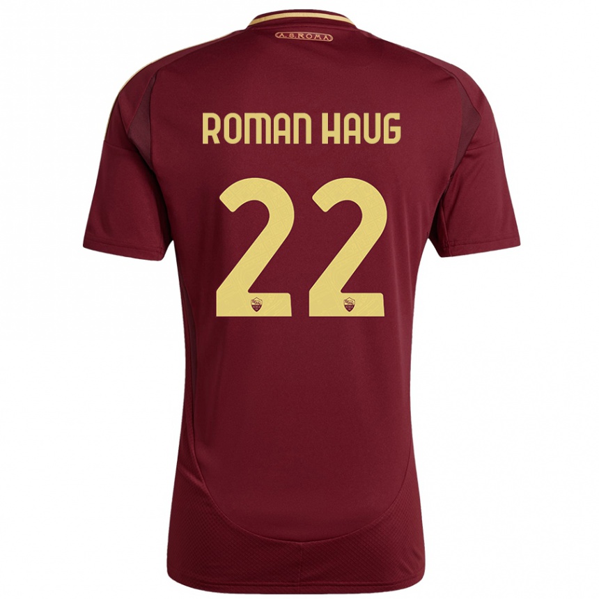 Mujer Fútbol Camiseta Sophie Roman Haug #22 Rojo Marrón Dorado 1ª Equipación 2024/25 Perú