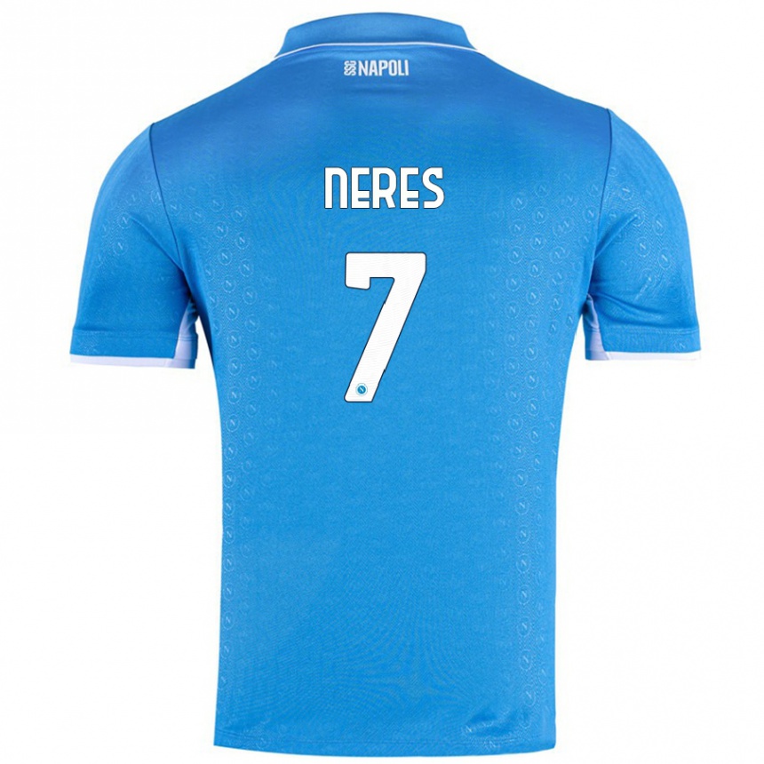 Mujer Fútbol Camiseta David Neres #7 Azul Cielo 1ª Equipación 2024/25 Perú