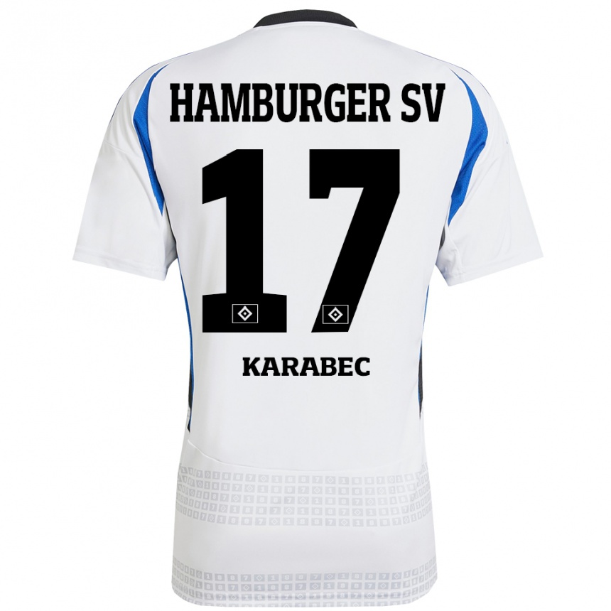 Mujer Fútbol Camiseta Adam Karabec #17 Blanco Azul 1ª Equipación 2024/25 Perú