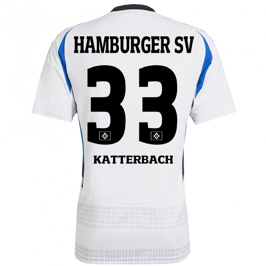 Mujer Fútbol Camiseta Noah Katterbach #33 Blanco Azul 1ª Equipación 2024/25 Perú