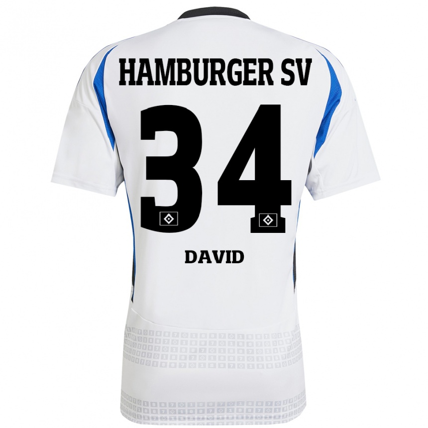 Mujer Fútbol Camiseta Jonas David #34 Blanco Azul 1ª Equipación 2024/25 Perú