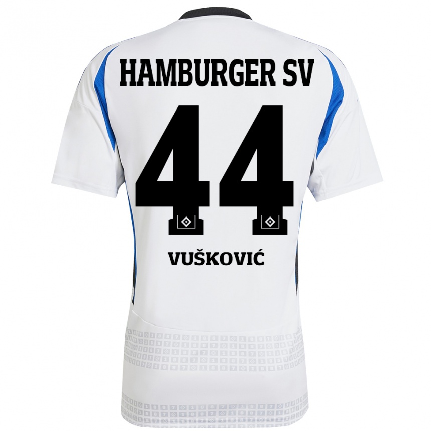 Mujer Fútbol Camiseta Mario Vuskovic #44 Blanco Azul 1ª Equipación 2024/25 Perú