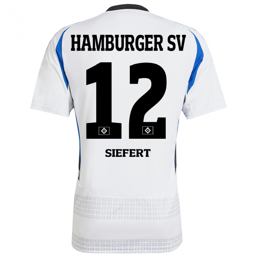 Mujer Fútbol Camiseta Louis Siefert #12 Blanco Azul 1ª Equipación 2024/25 Perú