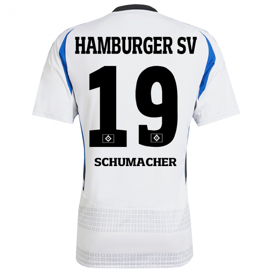 Mujer Fútbol Camiseta Lukas Schumacher #19 Blanco Azul 1ª Equipación 2024/25 Perú