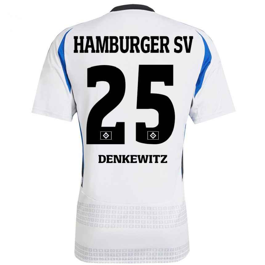 Mujer Fútbol Camiseta Nick Denkewitz #25 Blanco Azul 1ª Equipación 2024/25 Perú