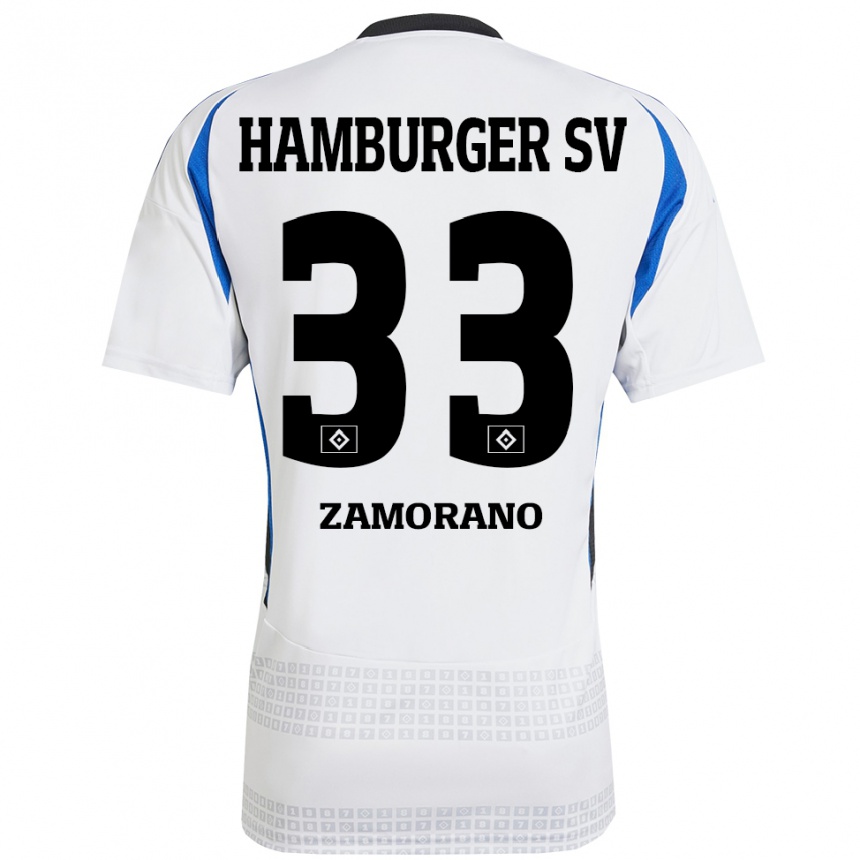 Mujer Fútbol Camiseta Jolina Zamorano #33 Blanco Azul 1ª Equipación 2024/25 Perú