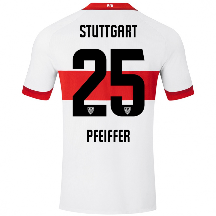 Mujer Fútbol Camiseta Luca Pfeiffer #25 Blanco Rojo 1ª Equipación 2024/25 Perú