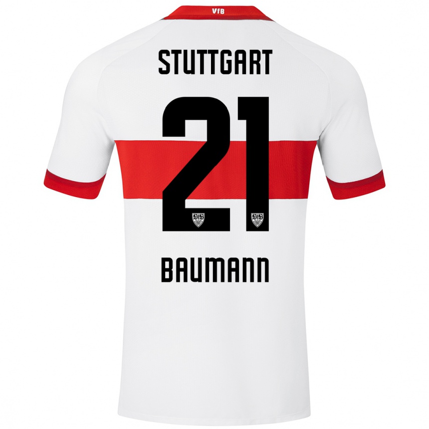 Mujer Fútbol Camiseta Katharina Baumann #21 Blanco Rojo 1ª Equipación 2024/25 Perú