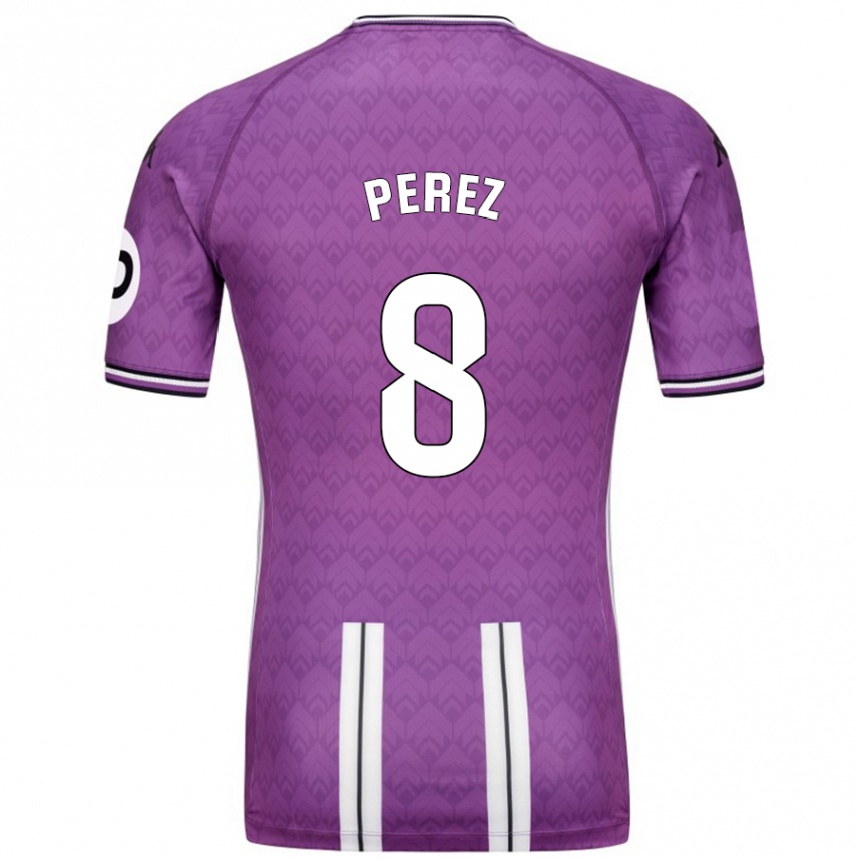 Mujer Fútbol Camiseta Kike Pérez #8 Púrpura Blanco 1ª Equipación 2024/25 Perú