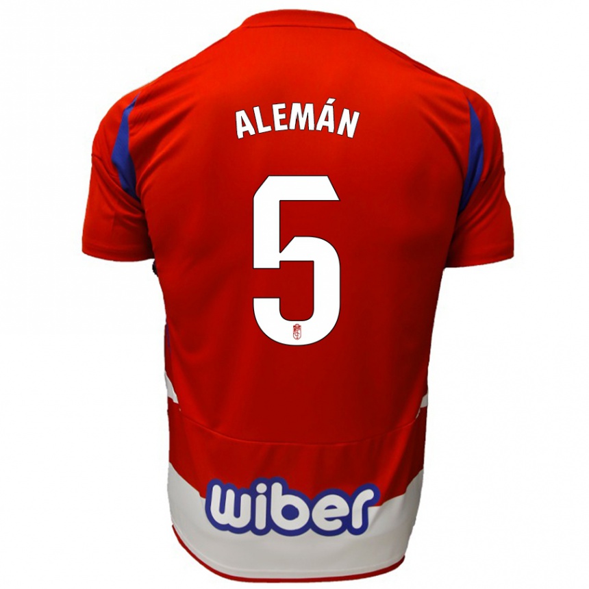 Mujer Fútbol Camiseta Carlos Alemán #5 Rojo Blanco Azul 1ª Equipación 2024/25 Perú