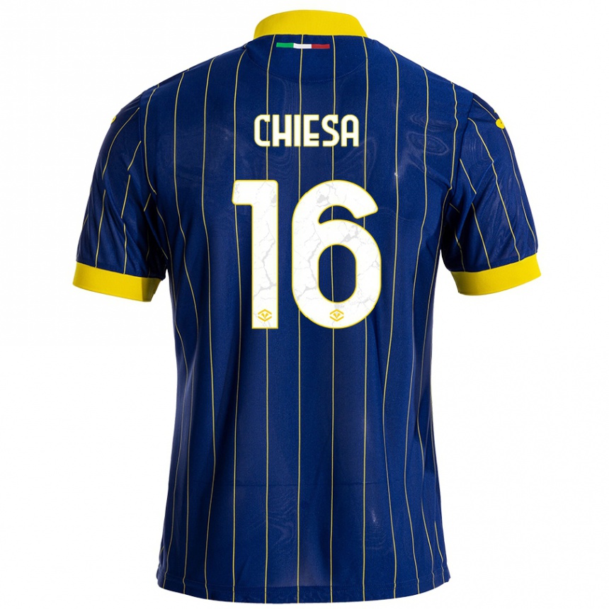 Mujer Fútbol Camiseta Mattia Chiesa #16 Azul Amarillo 1ª Equipación 2024/25 Perú