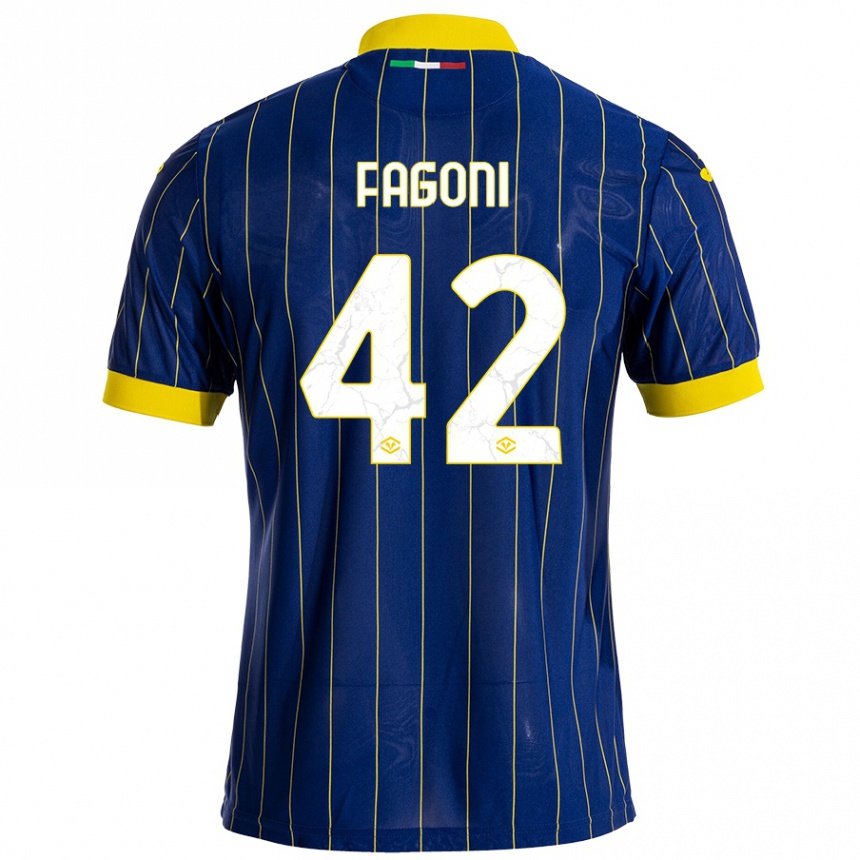 Mujer Fútbol Camiseta Marco Fagoni #42 Azul Amarillo 1ª Equipación 2024/25 Perú