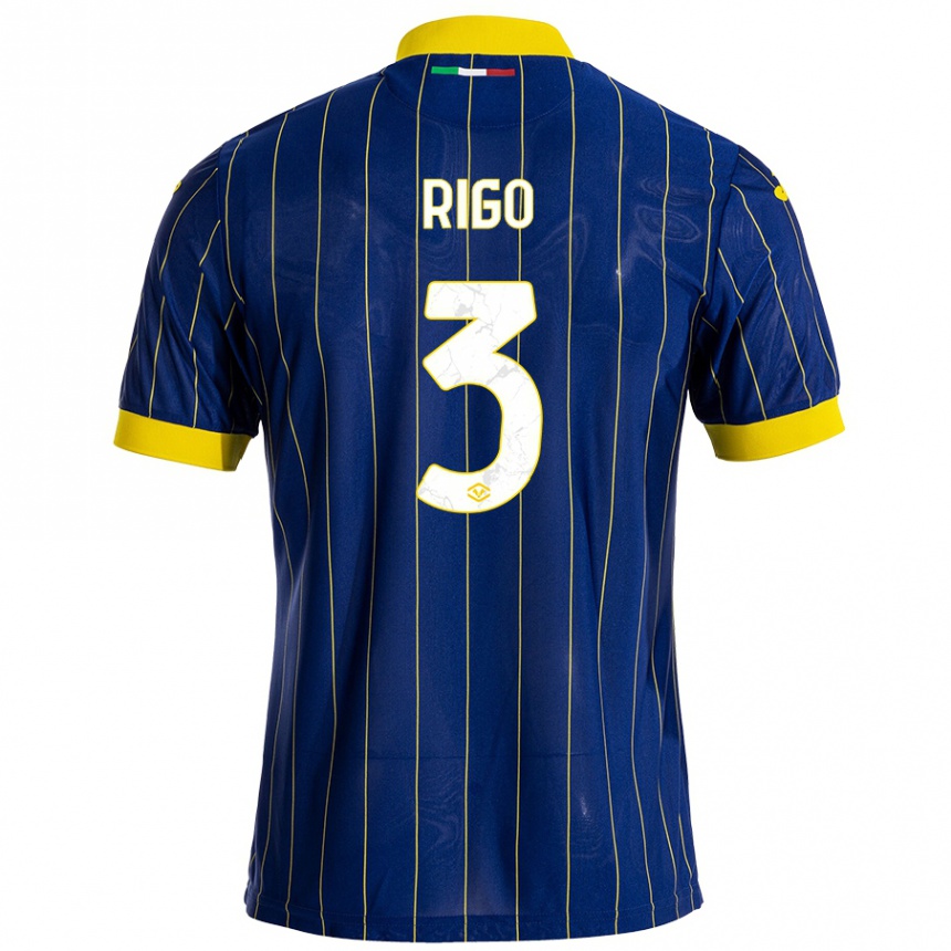 Mujer Fútbol Camiseta Mattia Rigo #3 Azul Amarillo 1ª Equipación 2024/25 Perú