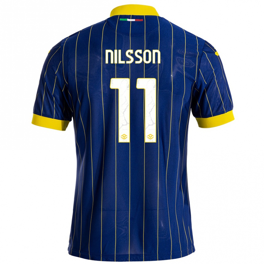 Mujer Fútbol Camiseta Sara Nilsson #11 Azul Amarillo 1ª Equipación 2024/25 Perú