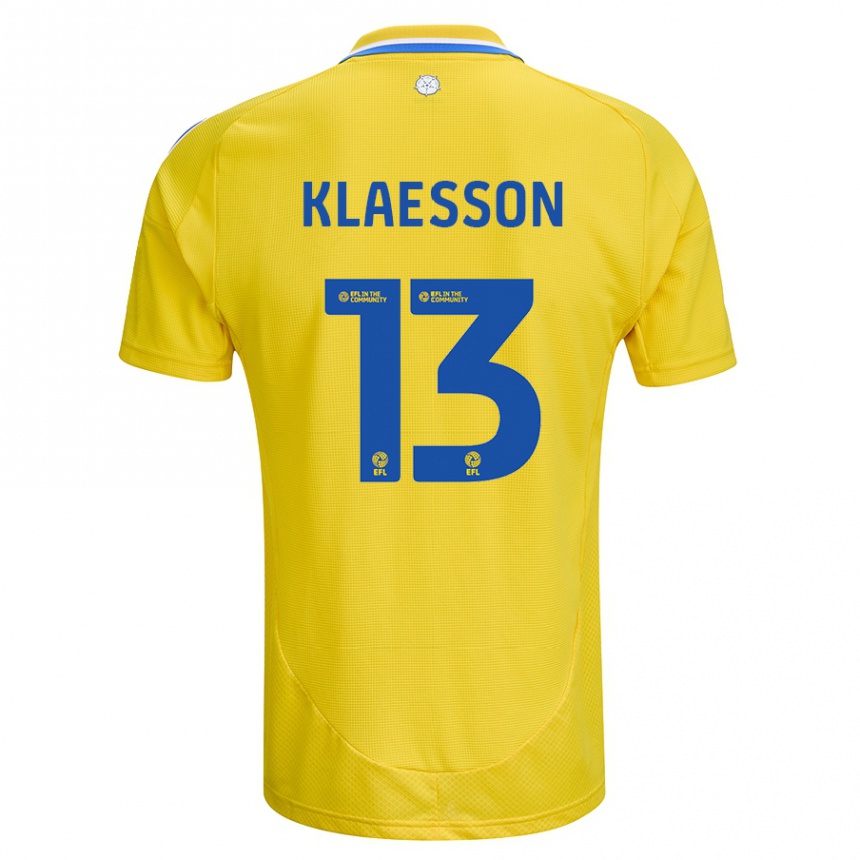 Mujer Fútbol Camiseta Kristoffer Klaesson #13 Amarillo Azul 2ª Equipación 2024/25 Perú