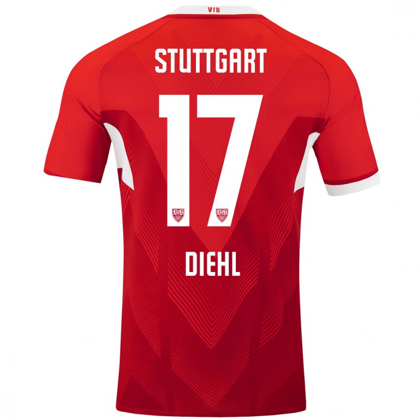 Mujer Fútbol Camiseta Justin Diehl #17 Rojo Blanco 2ª Equipación 2024/25 Perú