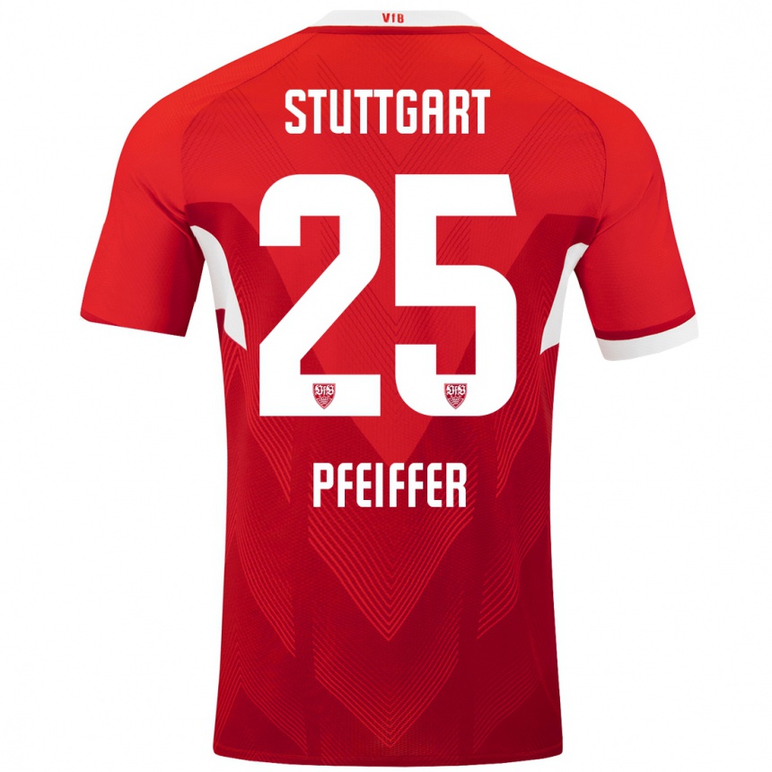 Mujer Fútbol Camiseta Luca Pfeiffer #25 Rojo Blanco 2ª Equipación 2024/25 Perú