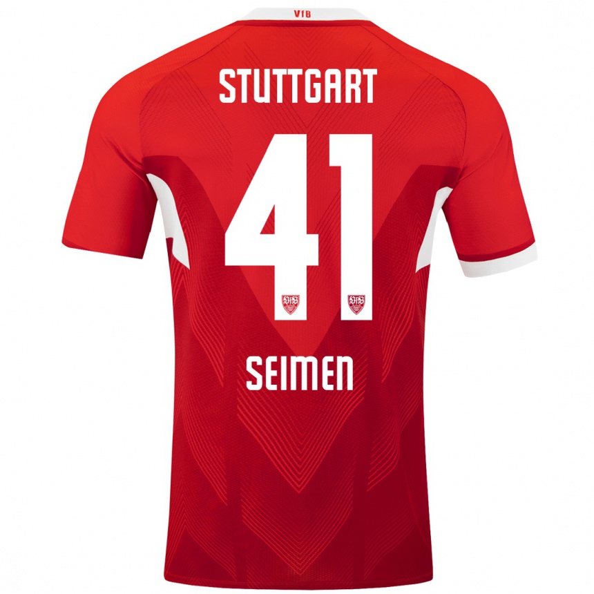 Mujer Fútbol Camiseta Dennis Seimen #41 Rojo Blanco 2ª Equipación 2024/25 Perú