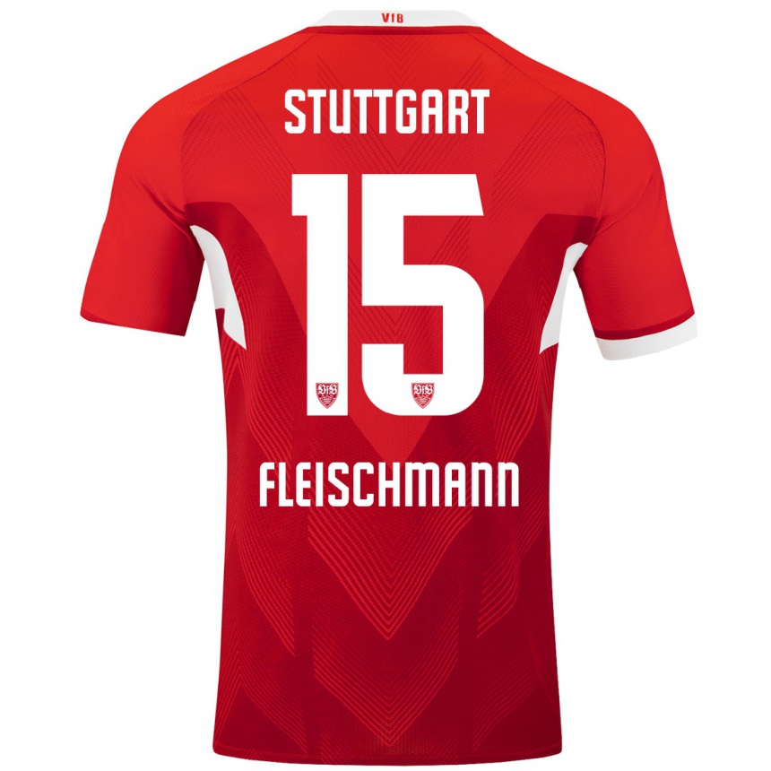 Mujer Fútbol Camiseta Svea Fleischmann #15 Rojo Blanco 2ª Equipación 2024/25 Perú