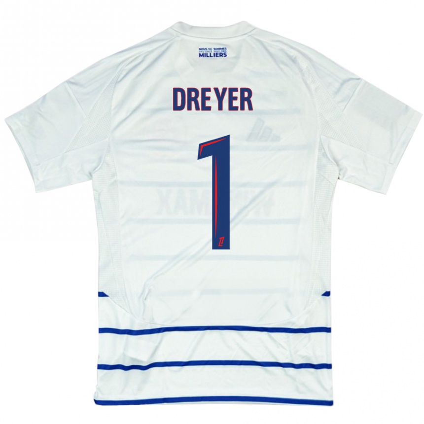 Mujer Fútbol Camiseta Matthieu Dreyer #1 Blanco Azul 2ª Equipación 2024/25 Perú