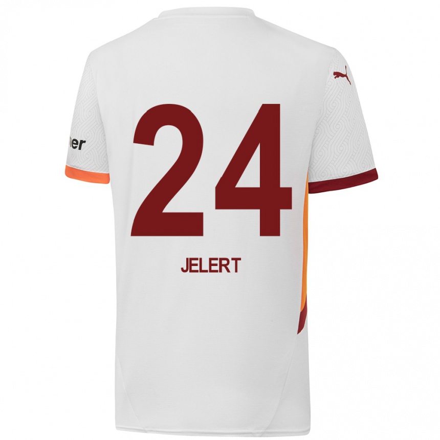 Mujer Fútbol Camiseta Elias Jelert #24 Blanco Amarillo Rojo 2ª Equipación 2024/25 Perú