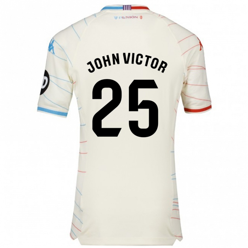 Mujer Fútbol Camiseta John Victor #25 Blanco Rojo Azul 2ª Equipación 2024/25 Perú