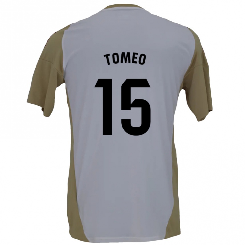 Mujer Fútbol Camiseta Pablo Tomeo #15 Marrón Blanco 2ª Equipación 2024/25 Perú