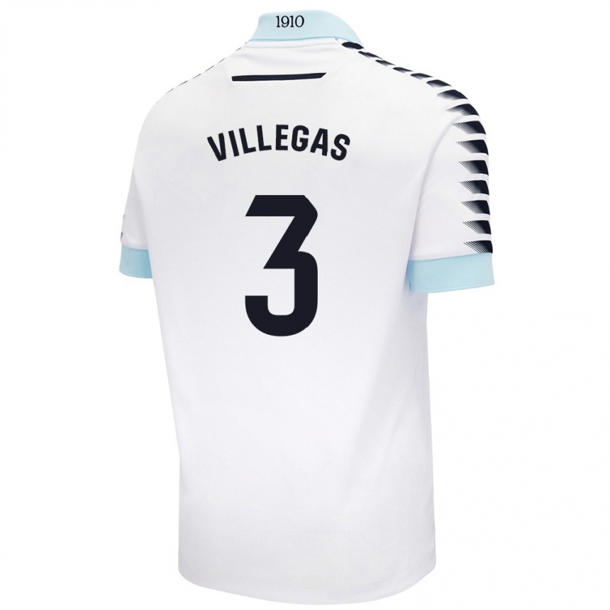 Mujer Fútbol Camiseta Virginia Villegas Rico #3 Blanco Azul 2ª Equipación 2024/25 Perú